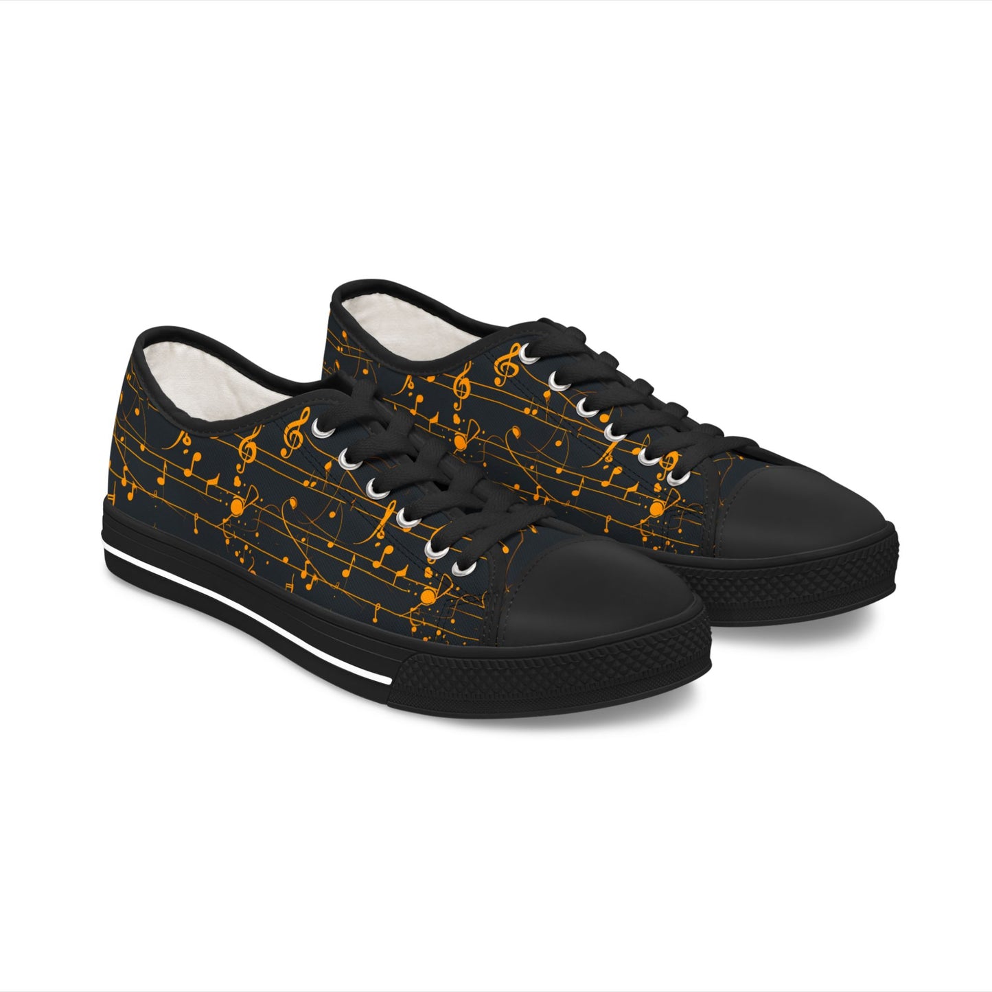 Low Top Sneakers — Black Gold Musical Notes Design