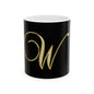 Gold Script 'W' Ceramic Mug – Elegant Monogram Coffee Cup (11oz/15oz)