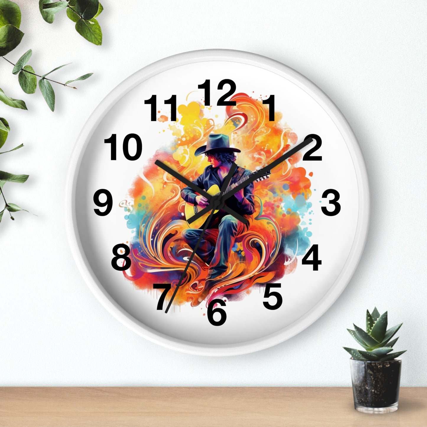 Guitarist Art Wall Clock — Colorful Blues Music Decor