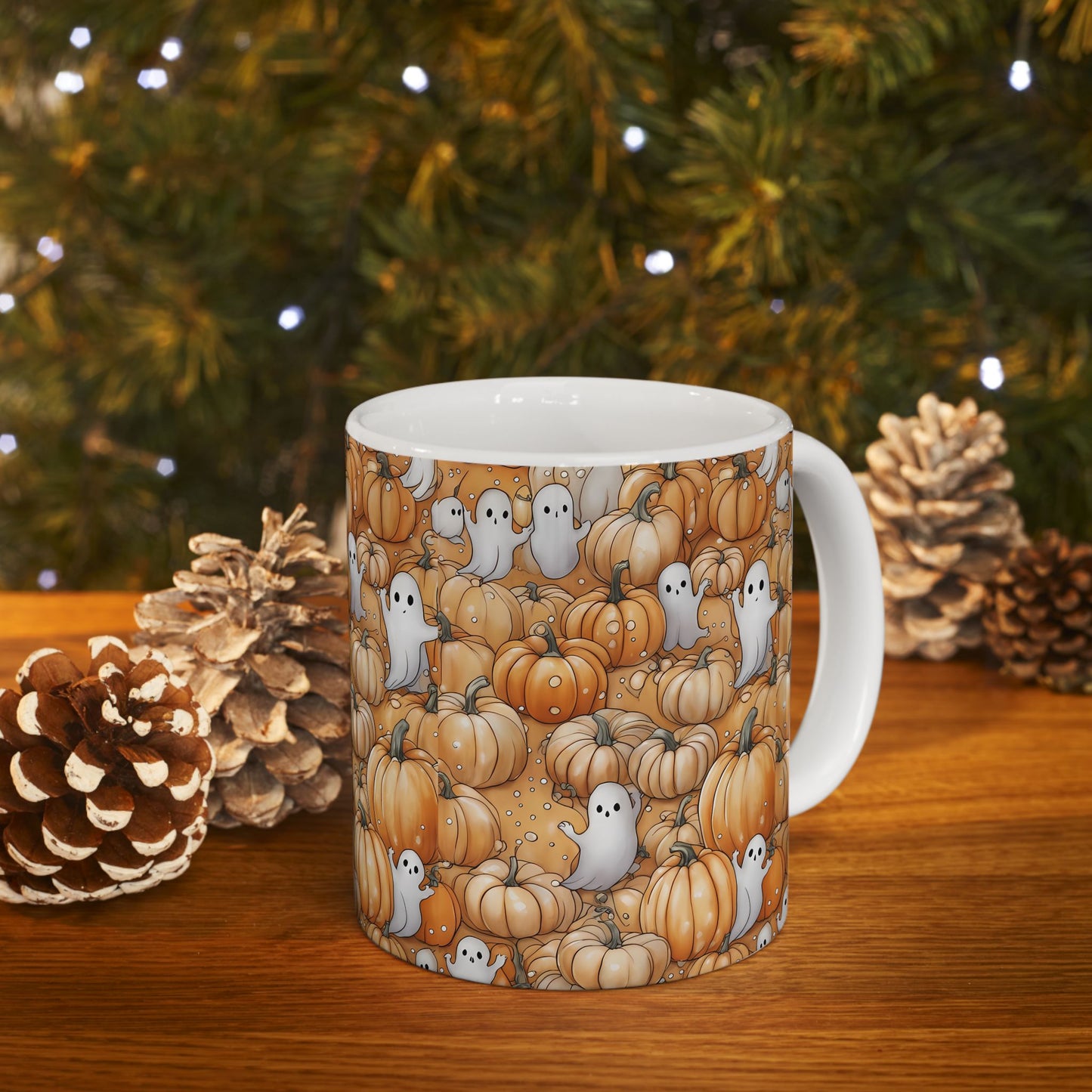Ghostly Pumpkin Ceramic Mug for Fall Sips, Halloween Decor, Cozy Coffee Lover Gift, Cute Halloween Mug, Pumpkin Spice Mug
