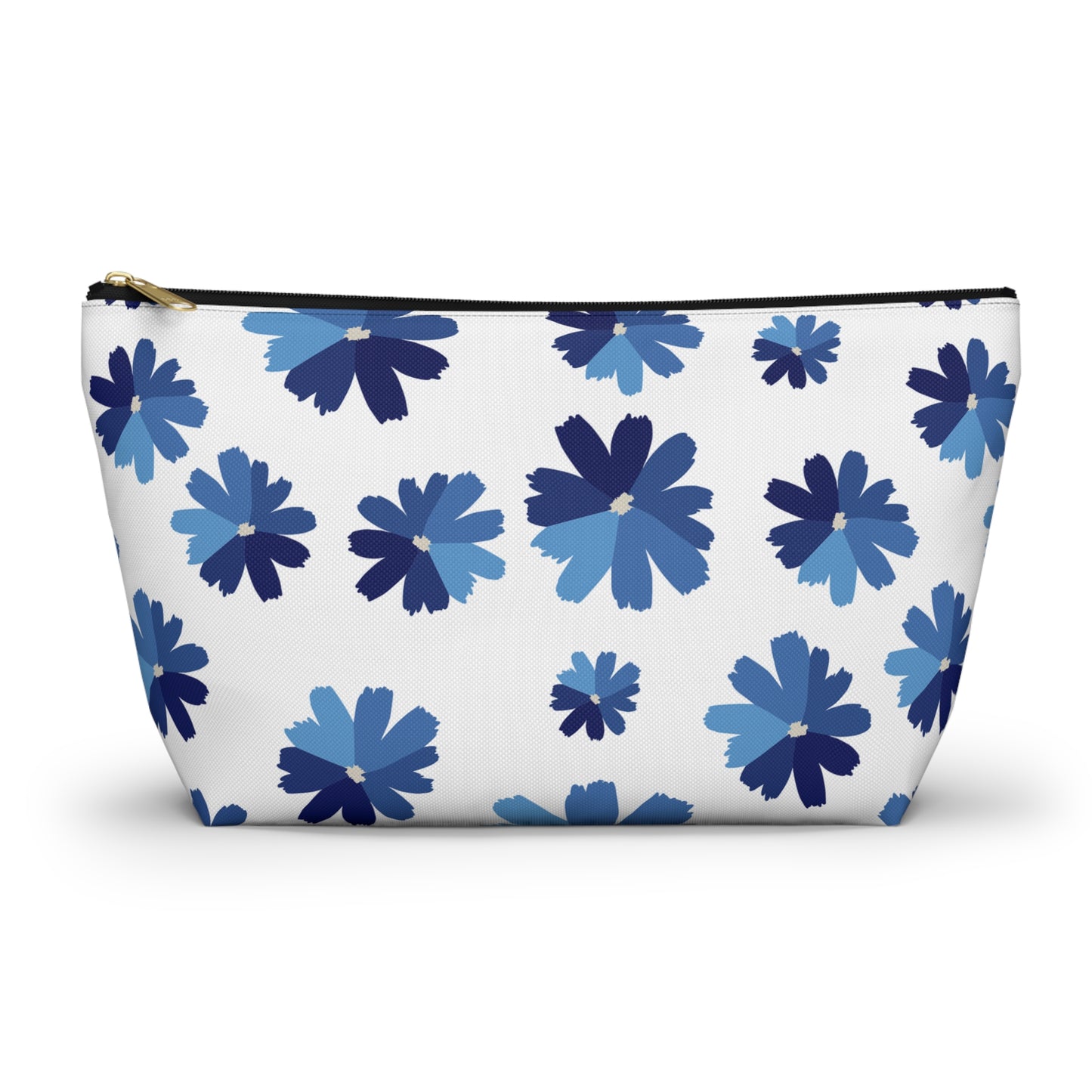 Blue Floral Accessory Pouch for Organizing Essentials, Cosmetic Bag, Travel Makeup Pouch, Gift Idea for Flower Lovers, Eco-Friendly