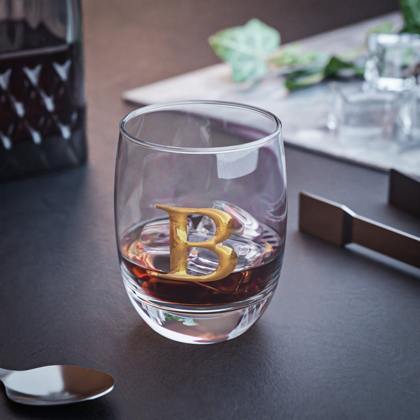 Personalized Whiskey Glass with Initial, Customized Barware Letter B