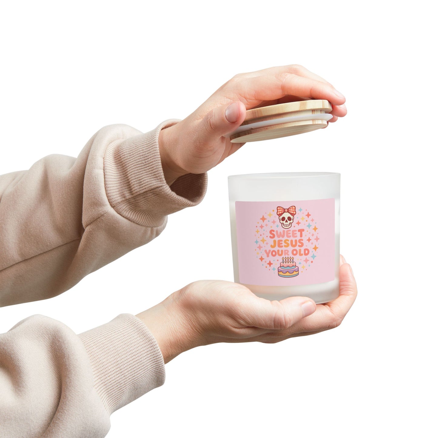 Candle — Sweet Jesus You’re Old Birthday Frosted Glass Candle (11 oz)