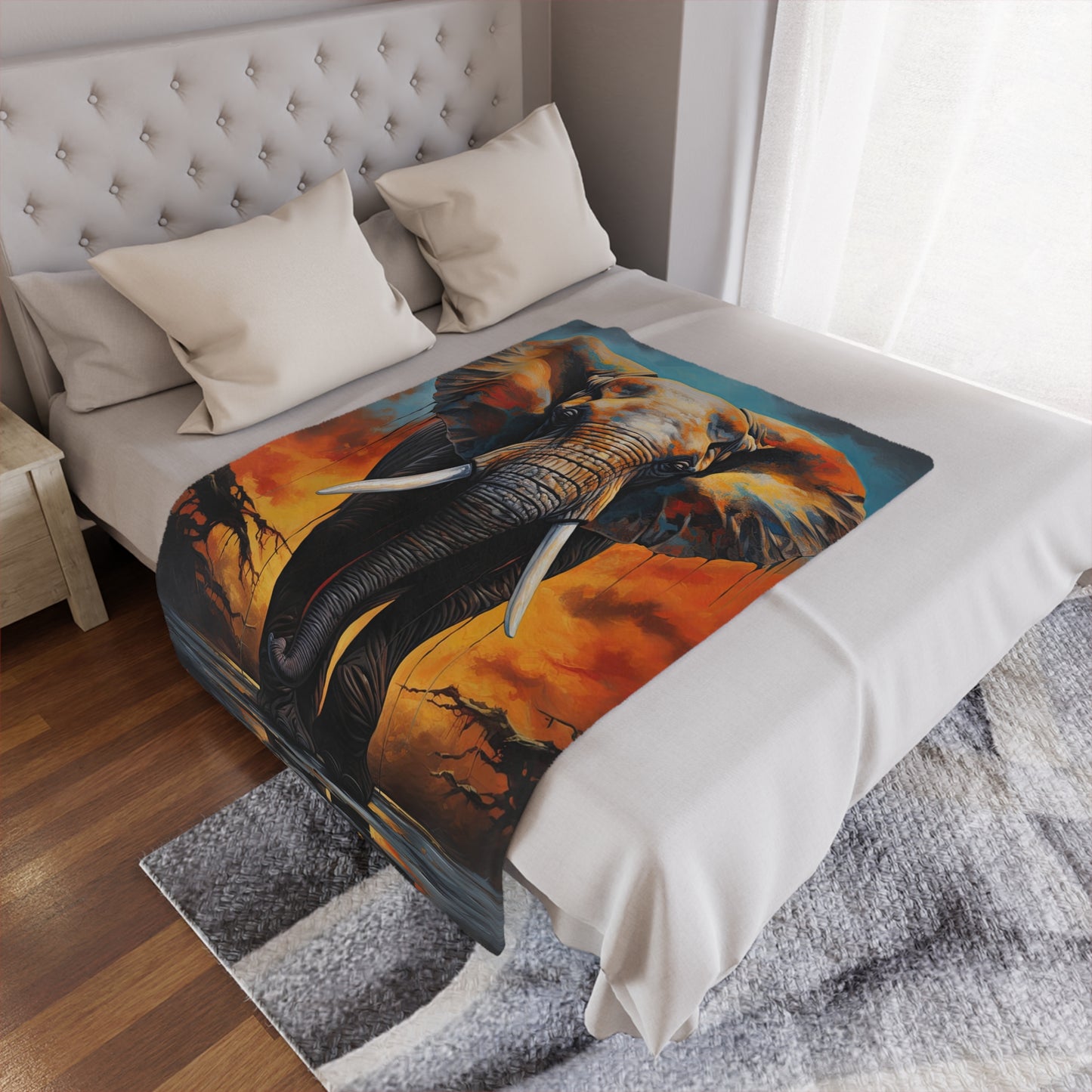 Elephant Sunset Minky Blanket — Soft Wildlife Throw for Home, Cozy Safari Décor