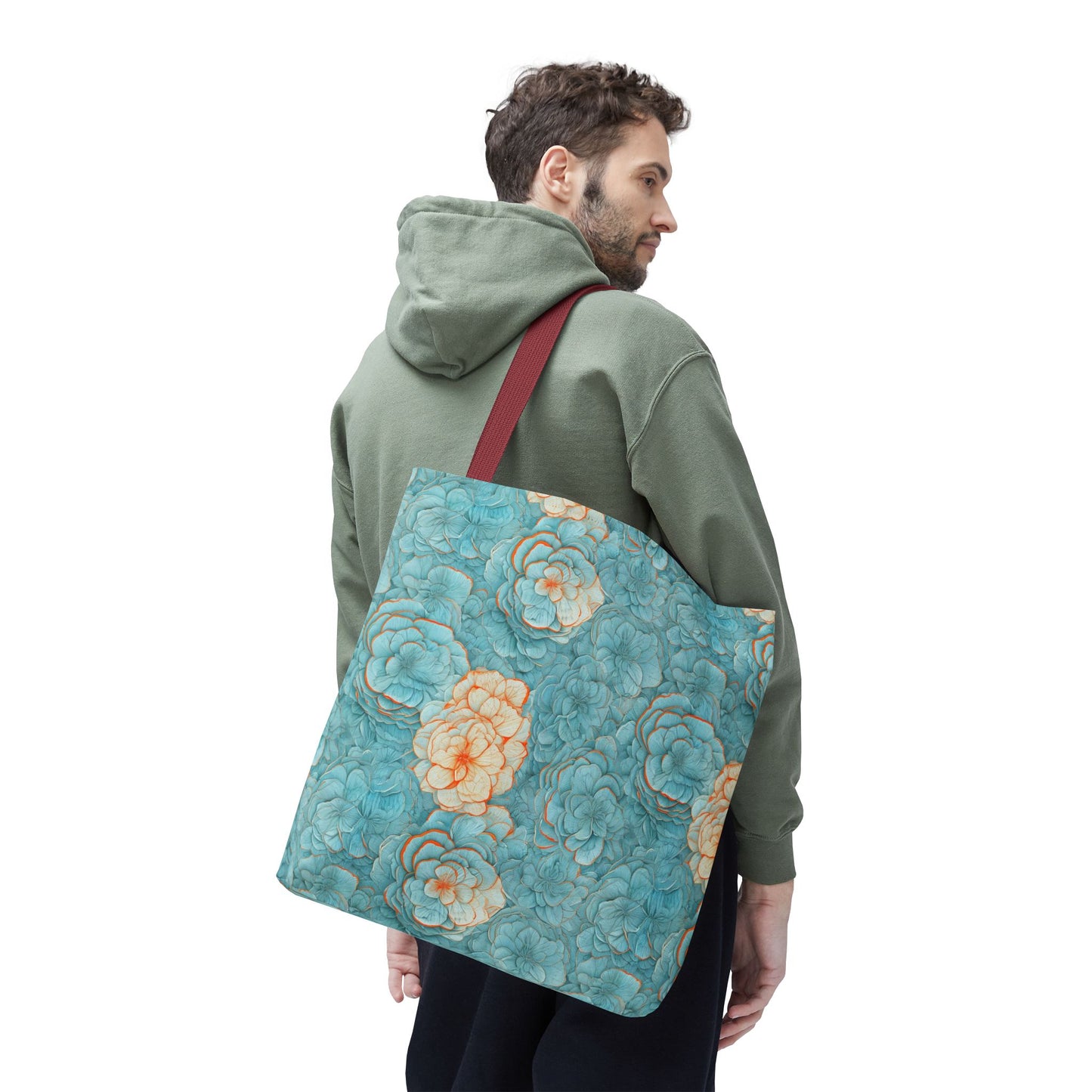 Floral Watercolor Tote Bag — Teal Succulent Pattern