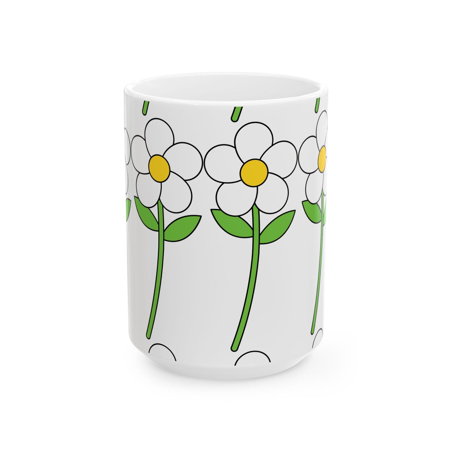 Flower Power Ceramic Mug - 11oz & 15oz, Floral Coffee Cup, Gift for Garden Lovers, Cute Tea Mug for Her, Spring Decor Mug