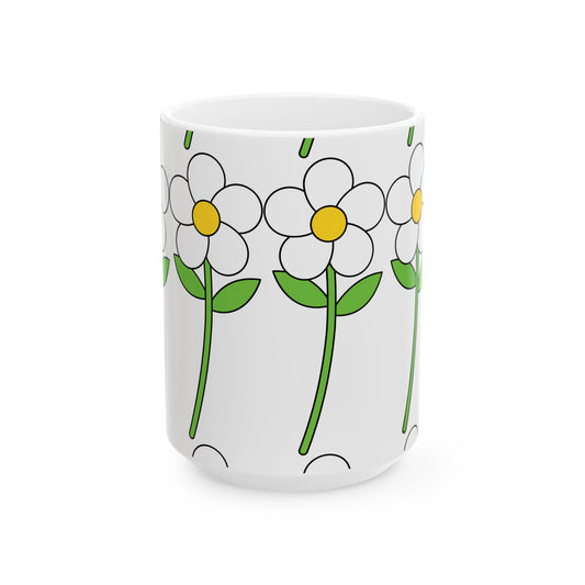 Flower Power Ceramic Mug - 11oz & 15oz, Floral Coffee Cup, Gift for Garden Lovers, Cute Tea Mug for Her, Spring Decor Mug