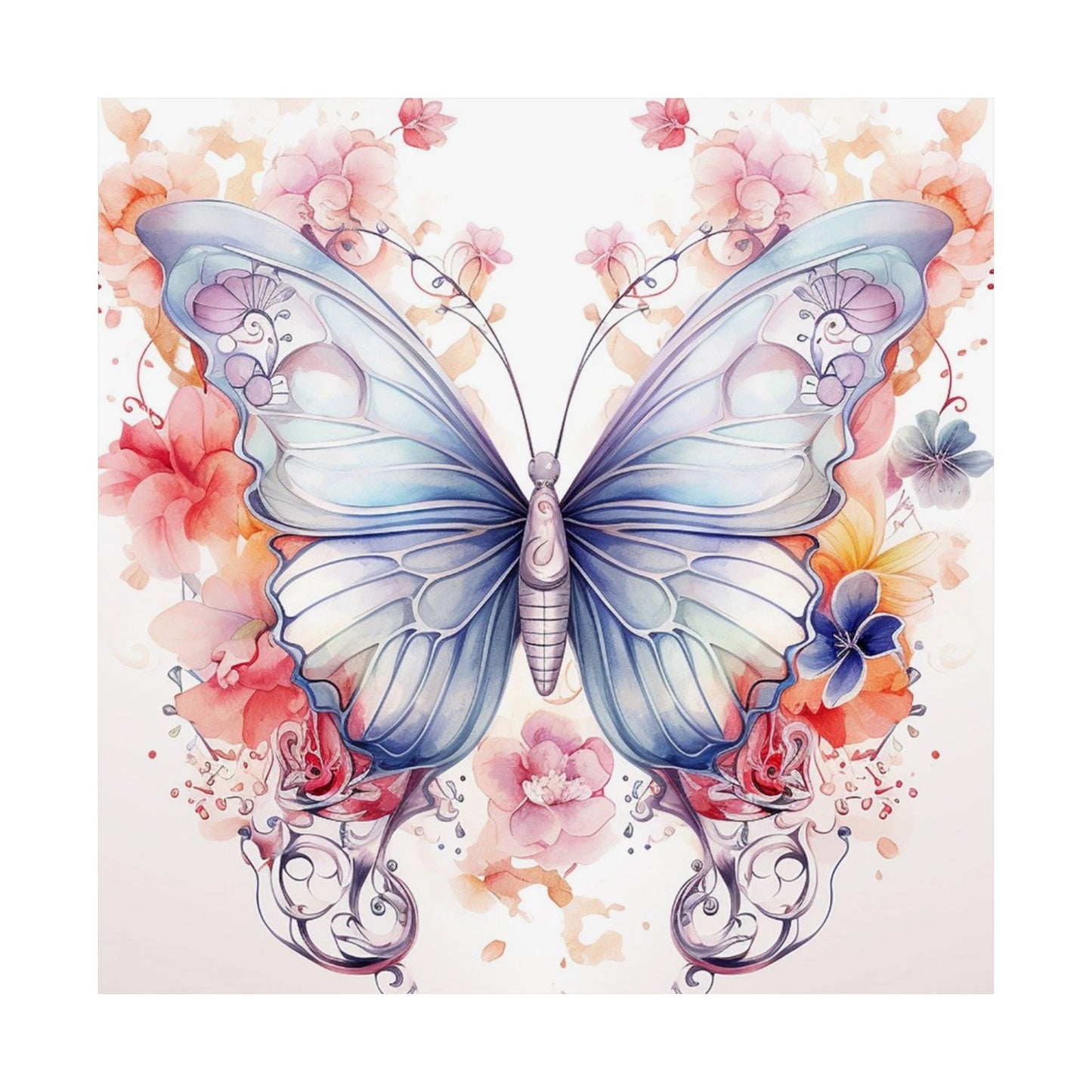 Butterfly Watercolor Wall Poster — Floral Pastel Matte Vertical Print