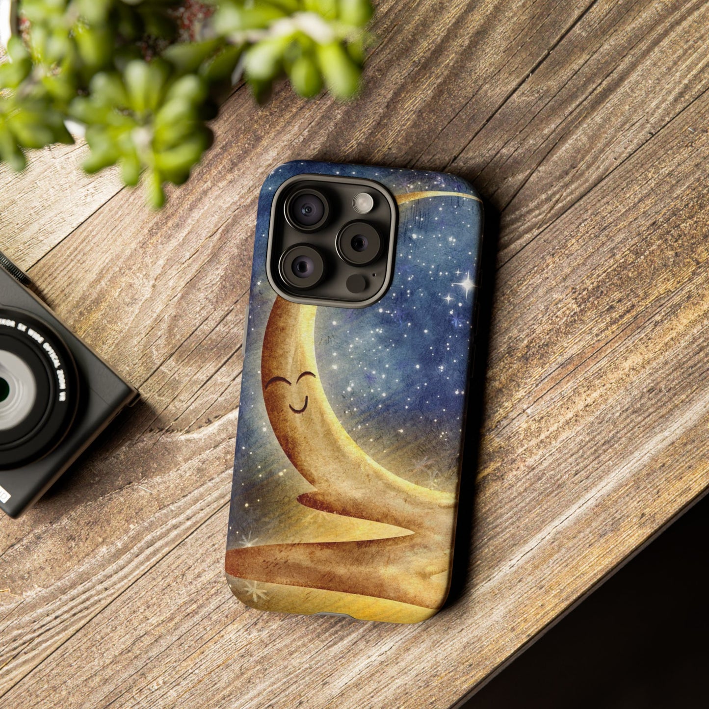 Moonlit Smile Phone Case — Starry Night Crescent Moon iPhone Cover