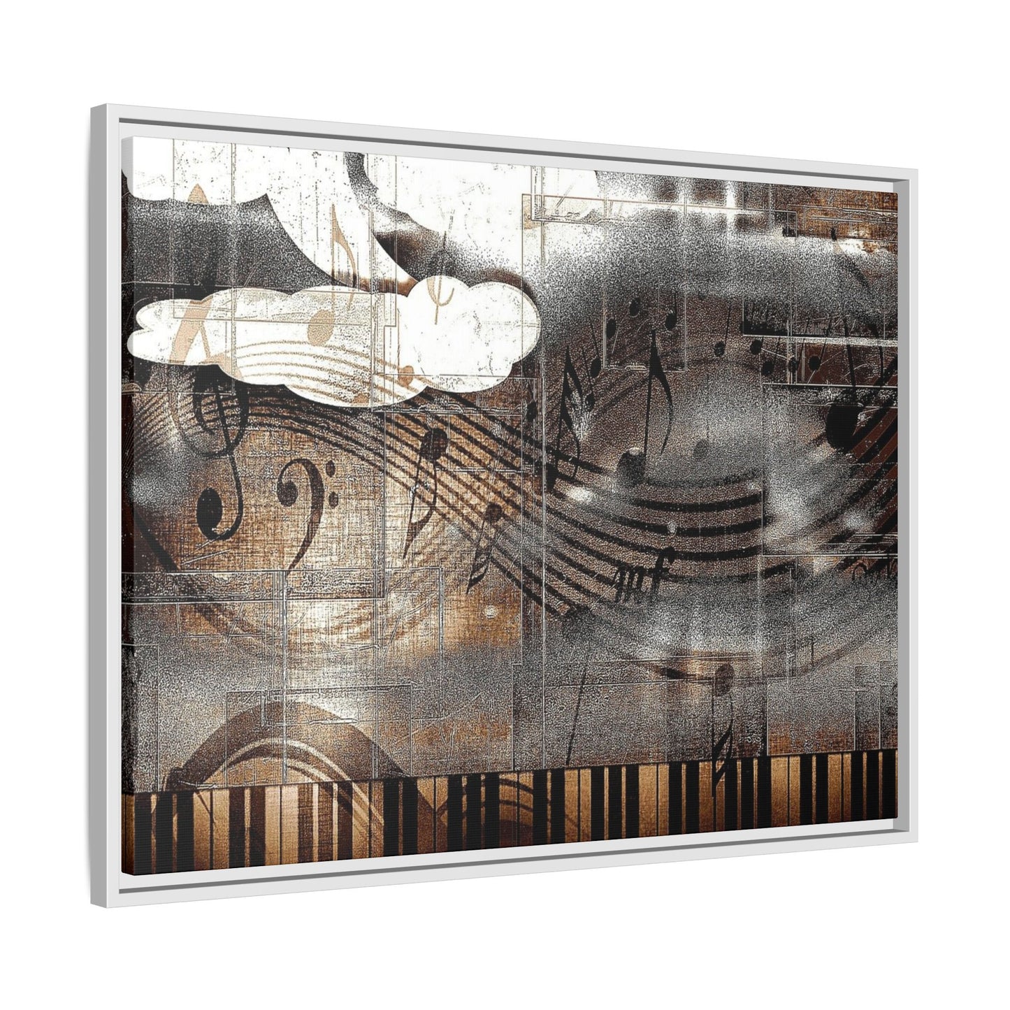 Framed Music Notes Canvas Print — Abstract Vintage Piano & Sheet Music Wall Art