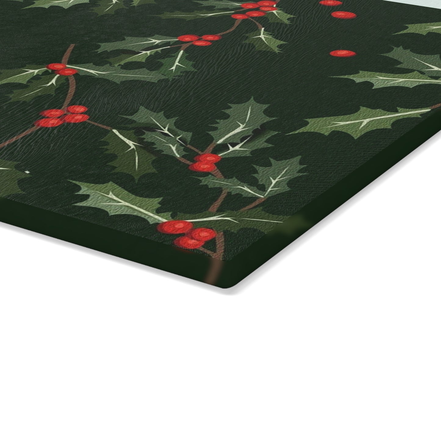 Holly Berry Glass Cutting Board - Festive Christmas Kitchen Decor