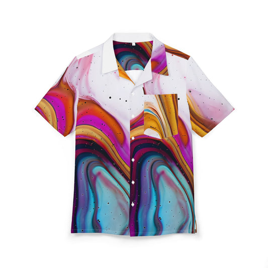Vibrant Abstract Hawaiian Button-Down Shirt, Summer Casual Wear