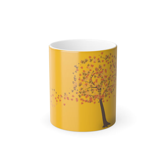 Color Changing Coffee Mug, Mood Mug, Autumn Leaves Mug, Gift for Coffee Lovers, Cozy Home Decor, Unique Drinkware