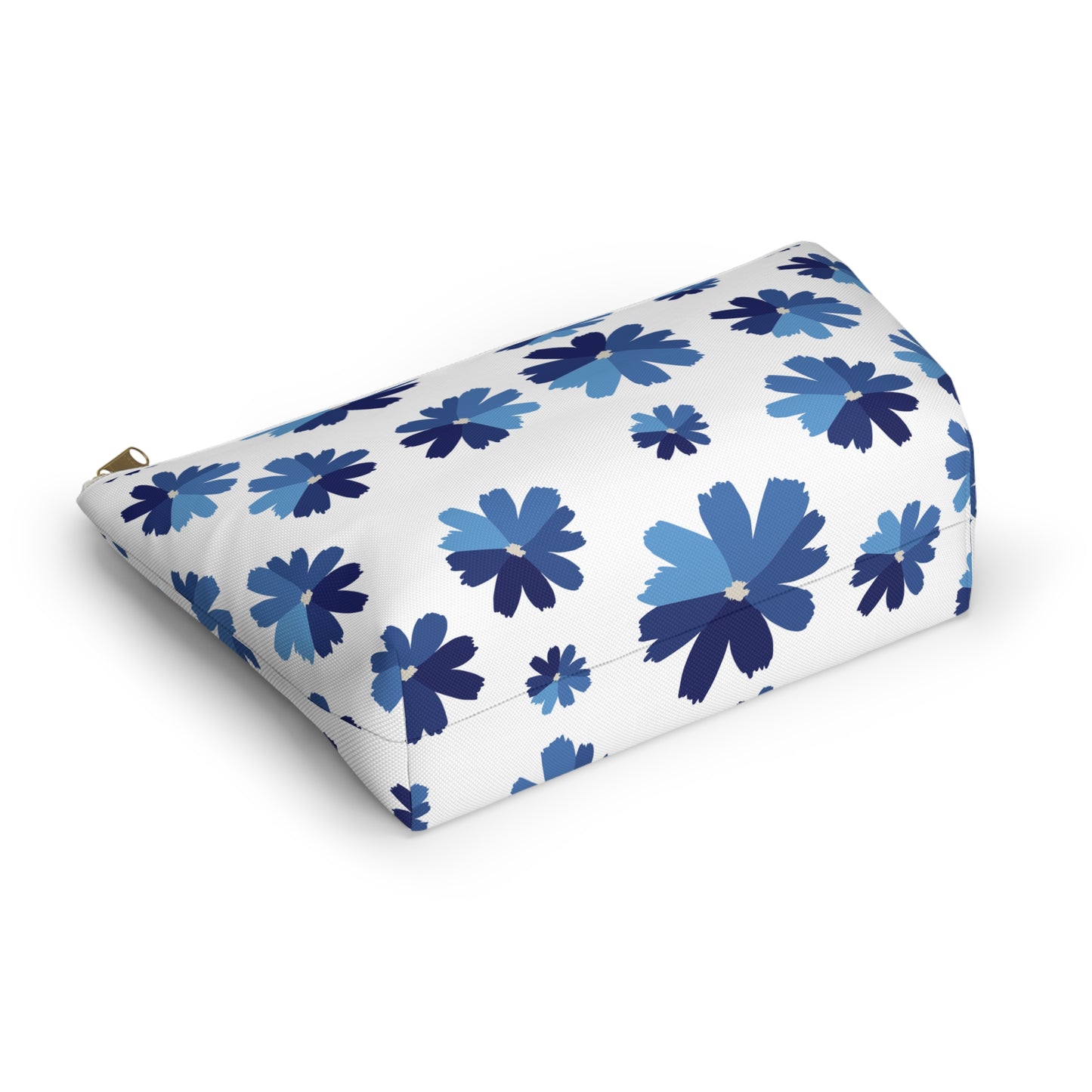 Blue Floral Accessory Pouch for Organizing Essentials, Cosmetic Bag, Travel Makeup Pouch, Gift Idea for Flower Lovers, Eco-Friendly