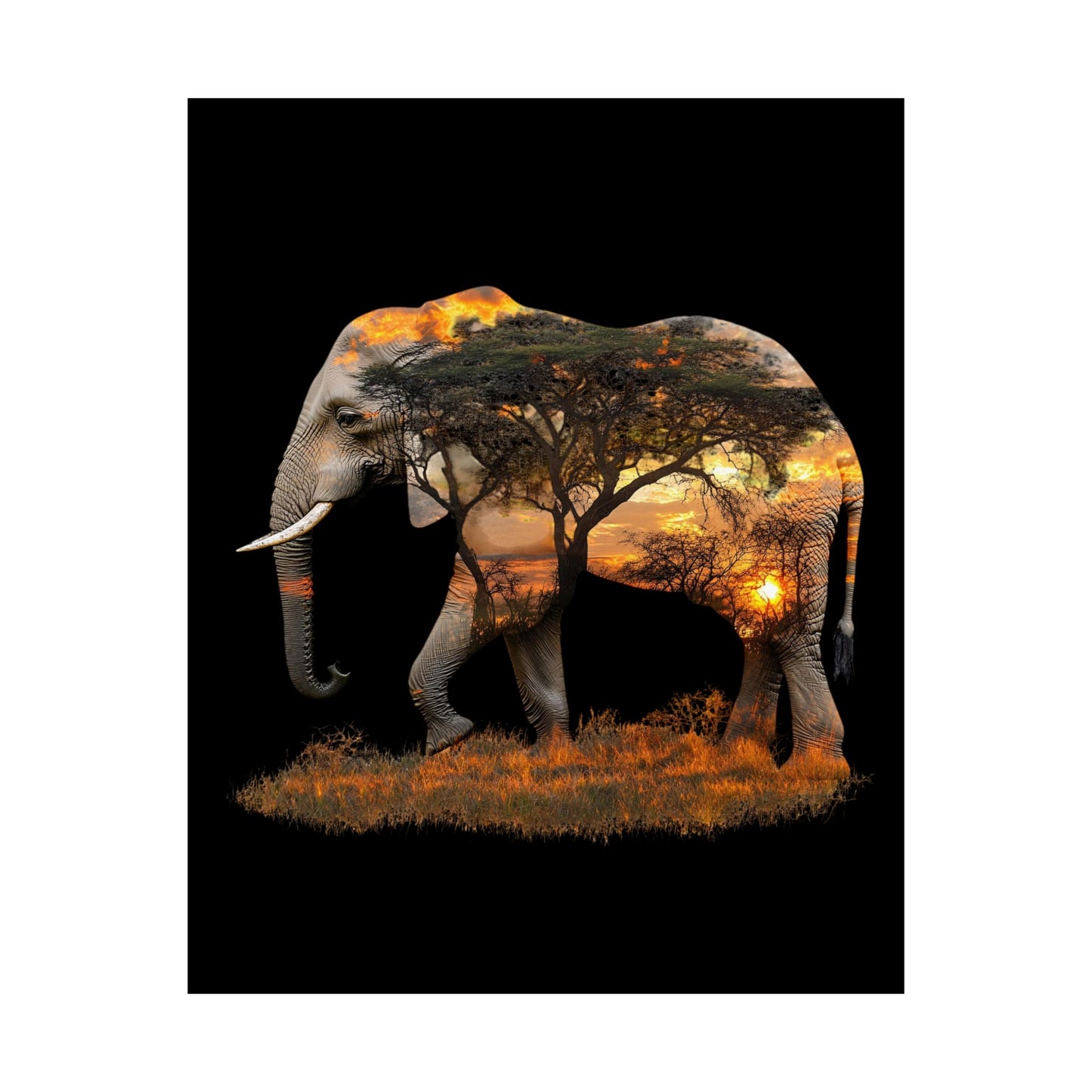 Elephant Sunset Matte Vertical Poster, Wall Art Decor, Animal Lovers Art, Gift for Nature Enthusiasts, Home Decoration