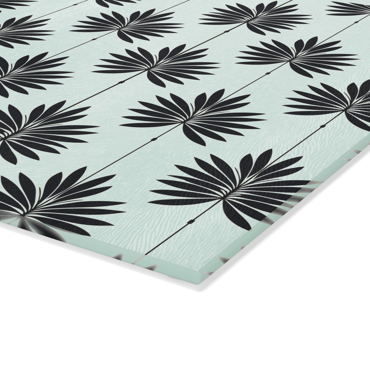 Palm Leaf Glass Cutting Board — Modern Mint Patterned Kitchen Board