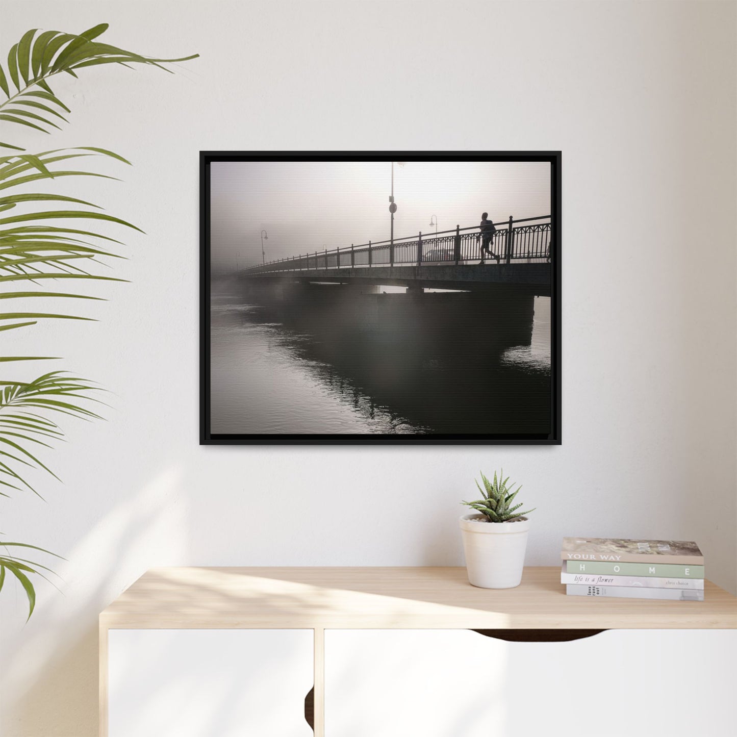 Framed Matte Canvas - Foggy Bridge Black & White Photography