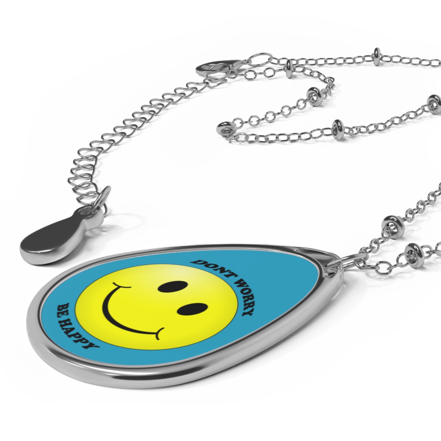 Smiley Face Oval Necklace – Don't Worry Be Happy Jewelry, Positive Vibes Gift, Everyday Wear, Inspiration Necklace, Fun Accessory