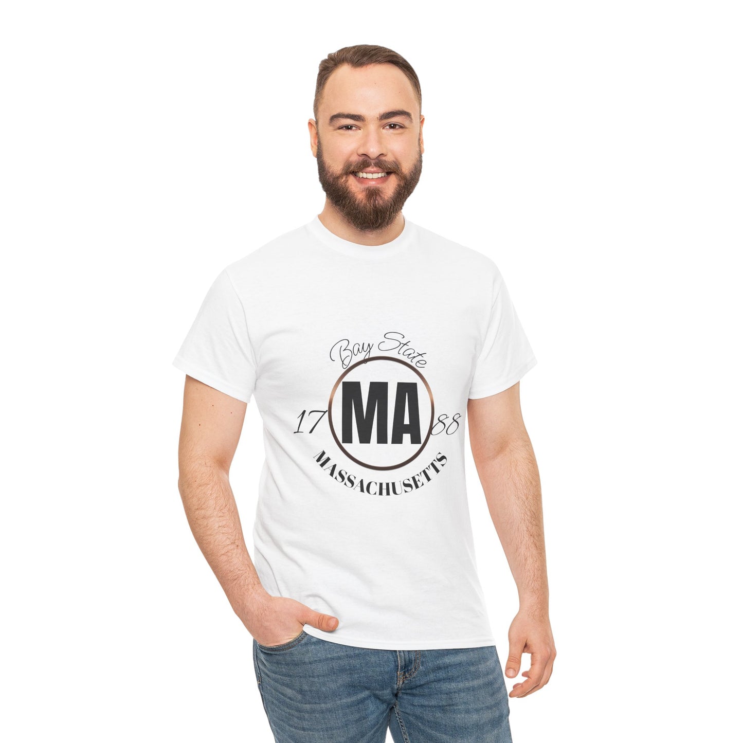 Unisex Heavy Cotton Tee with Massachusetts Design, Casual Wear, Gift for Him/Her, Travel Souvenir, Vintage Style