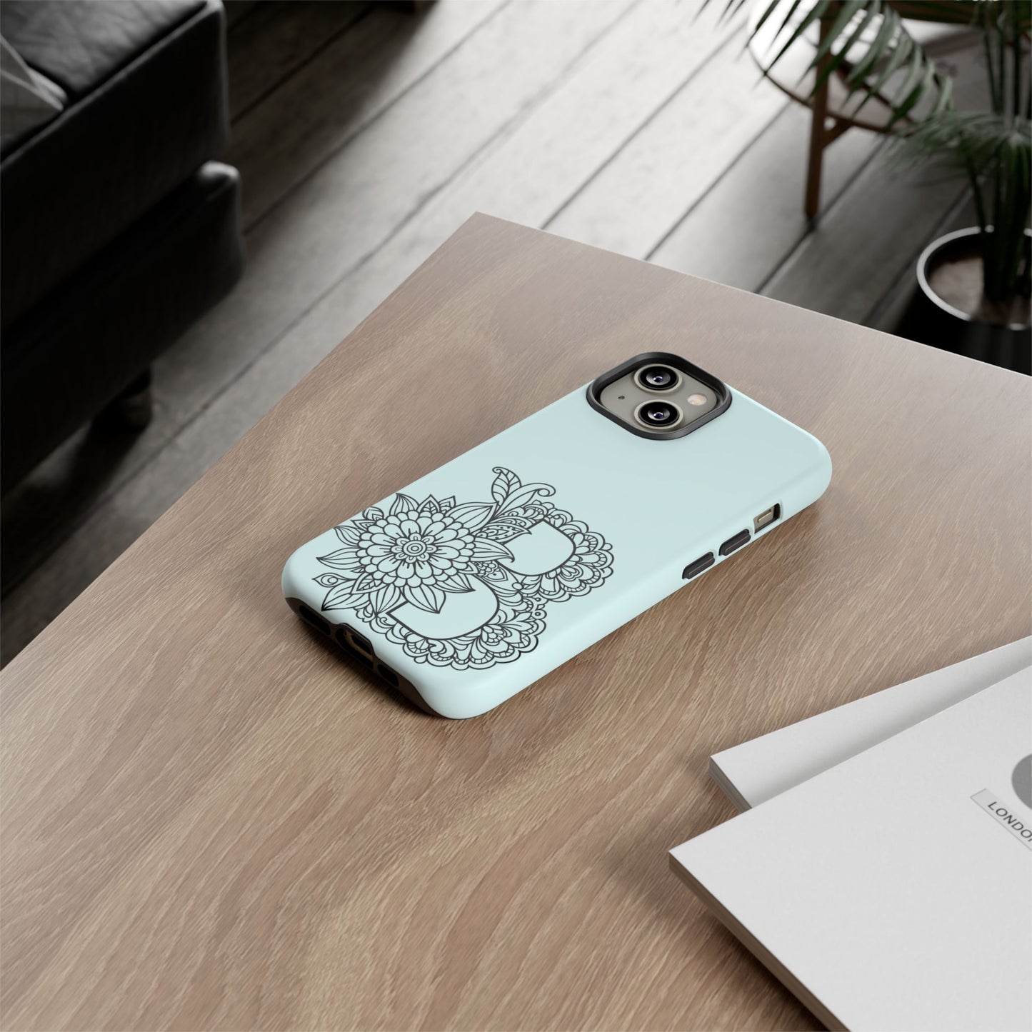 Personalized Tough Phone Case- Letter B, Floral Monogram Cell Phone Cover, Custom Protective Case, Unique Gift, Birthday, Graduation