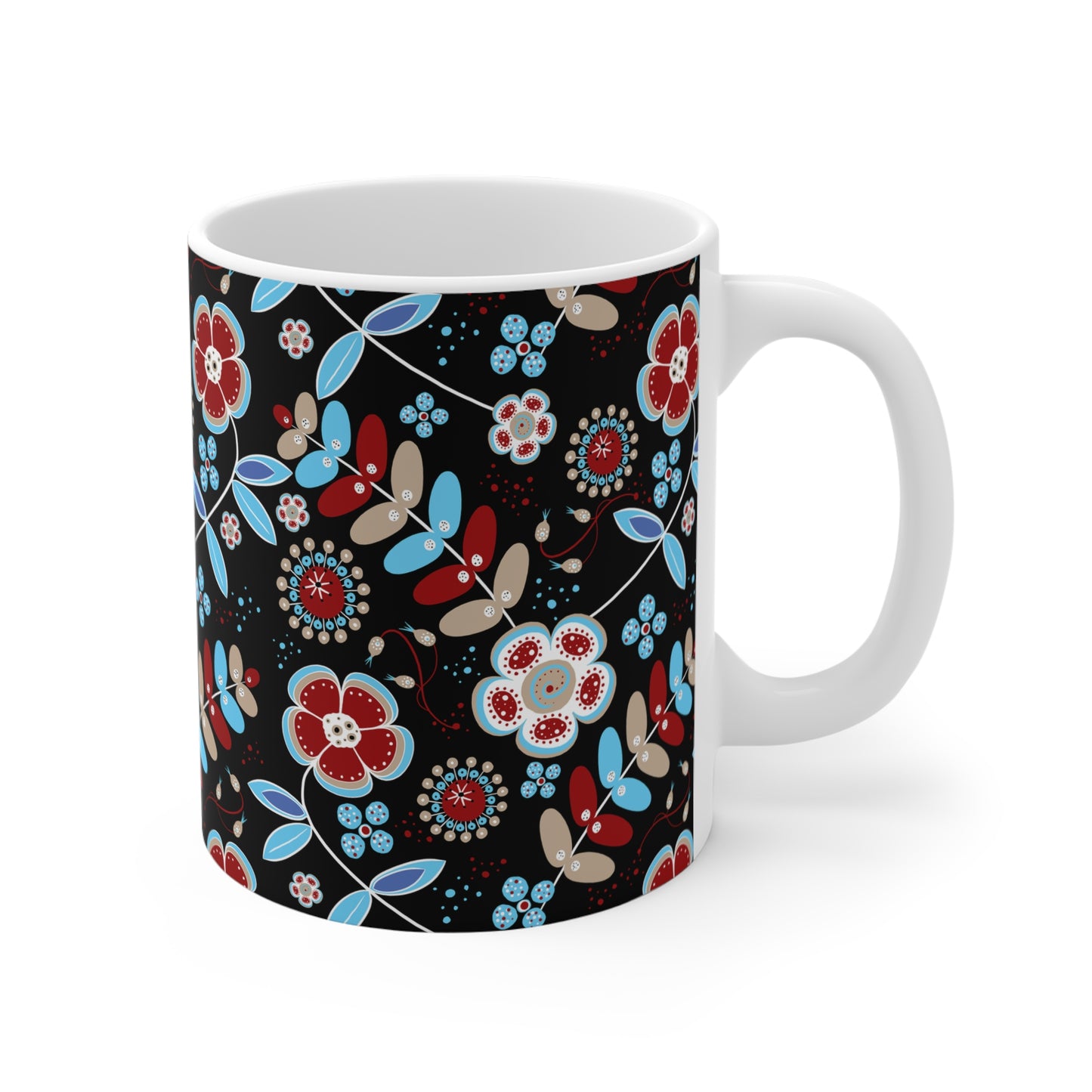 Floral Patterns Coffee Mug, Gift for Her, Bohemian Style Mug, Home Decor, Flower Design Cup, Unique Art Mug
