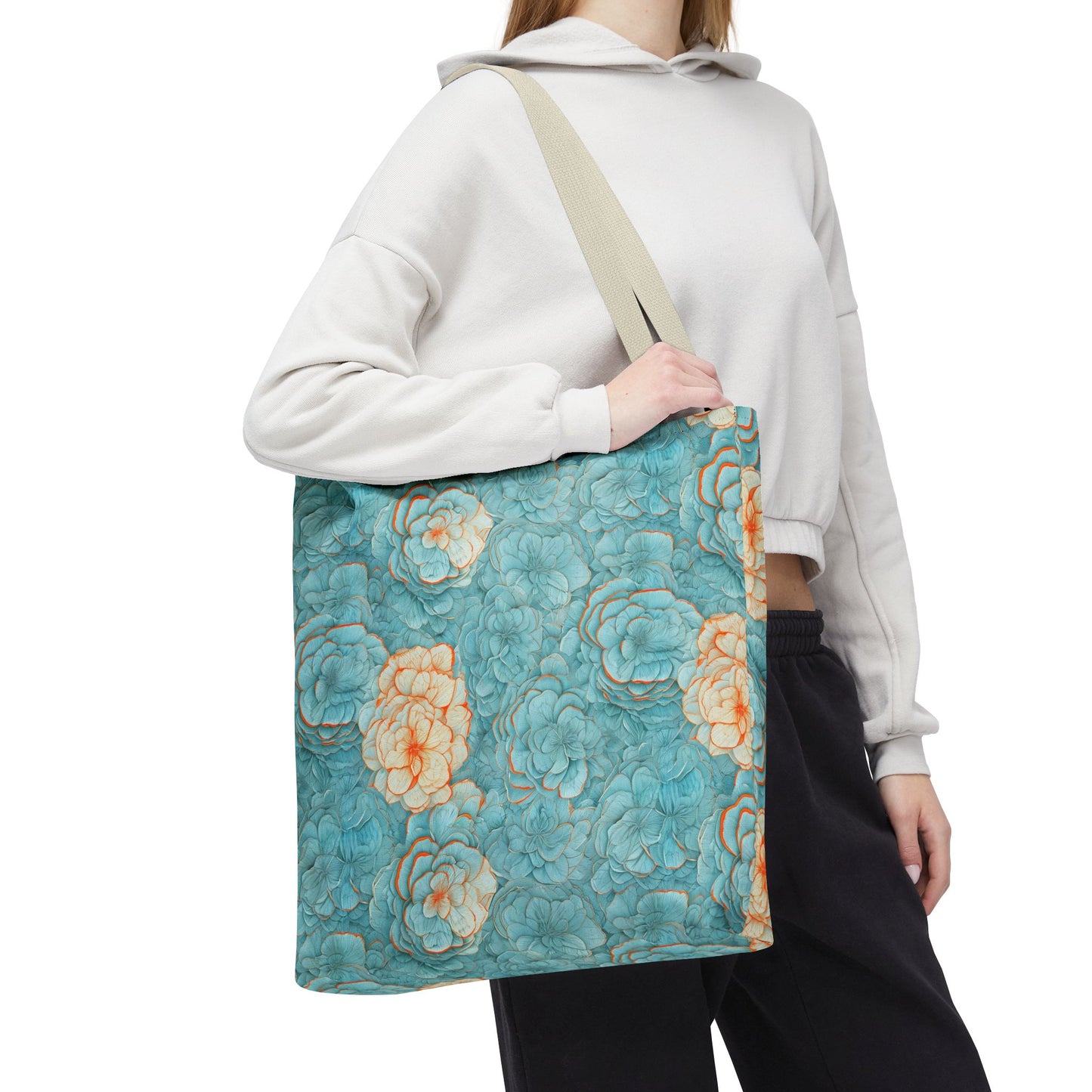 Floral Watercolor Tote Bag — Teal Succulent Pattern