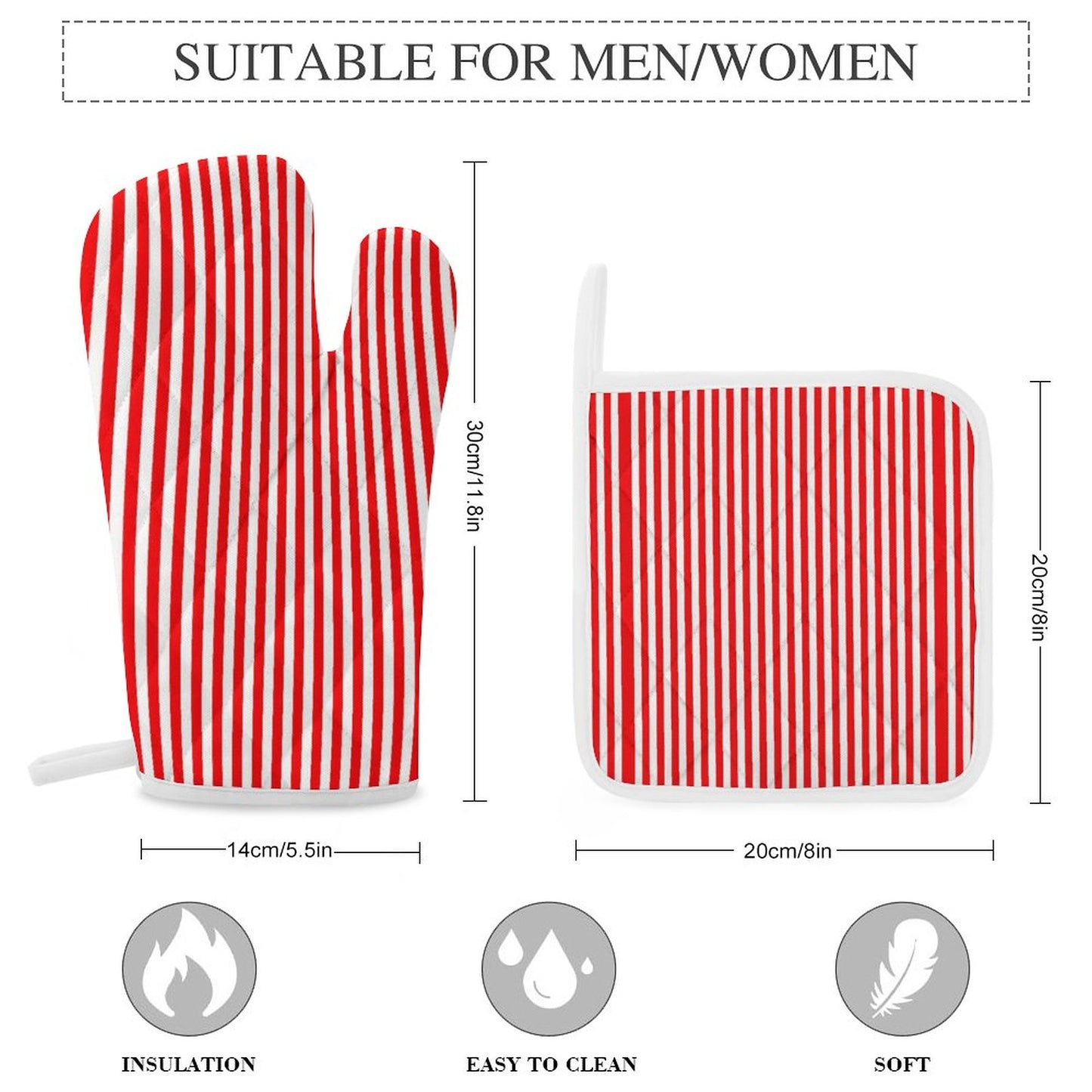Oven Mitts & Pot Holder Set of 3 Red Stripes