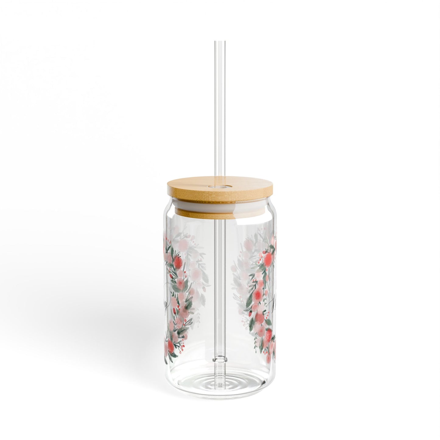 Floral Sipper Glass, 16oz - Motivational Drinkware, Perfect Gift for All Occasions, Kitchen Decor, Eco-friendly Straw Cup
