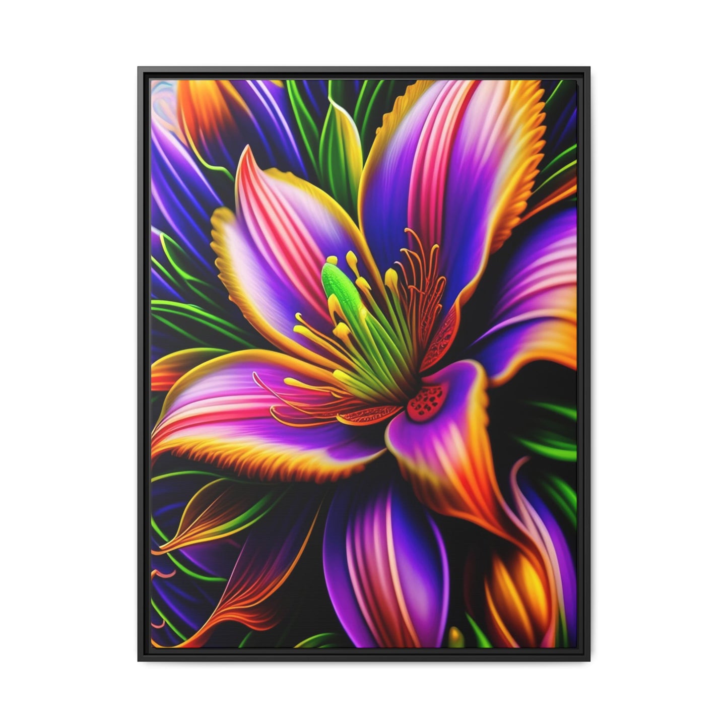 Vibrant Neon Floral Matte Canvas Print — Framed Wall Art