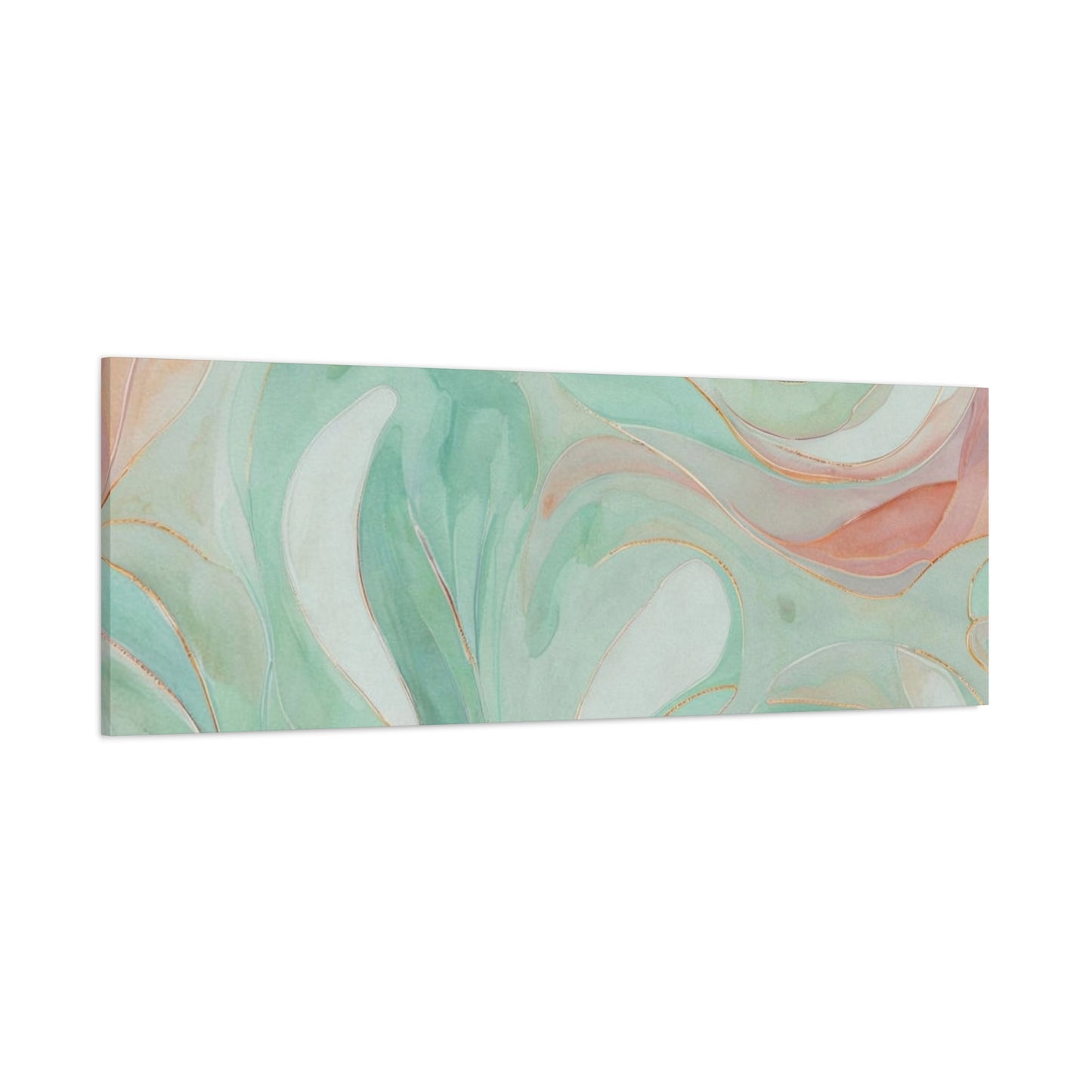 Abstract Green Marble Canvas Print — Teal & Coral Swirl Wall Art