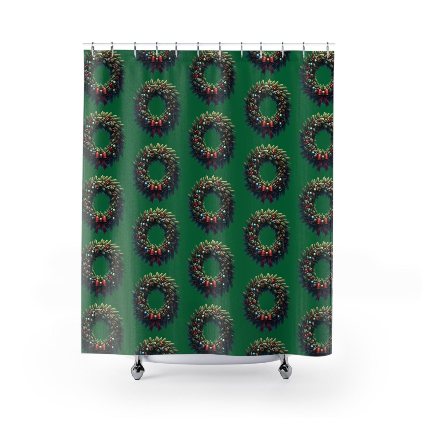 Festive Wreath Shower Curtain | Holiday Bathroom Decor, Christmas Gift, Party Decoration, Seasonal Home Accent, Winter Theme