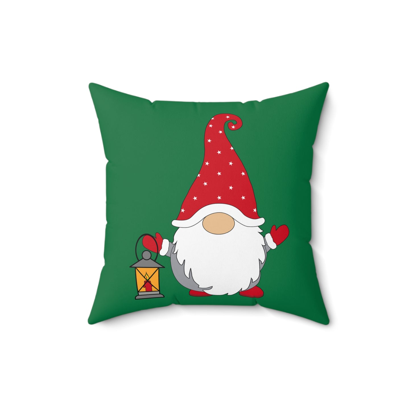 Christmas Gnome Pillow — Green Holiday Throw Pillow with Lantern