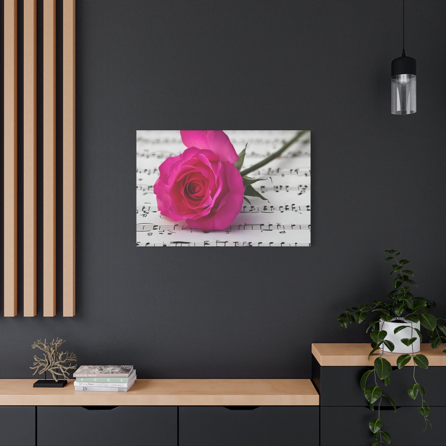 Stretched Canvas Art Print, Classic Rose on Sheet Music, Floral Wall Decor, Home Decoration, Gift for Music Lovers
