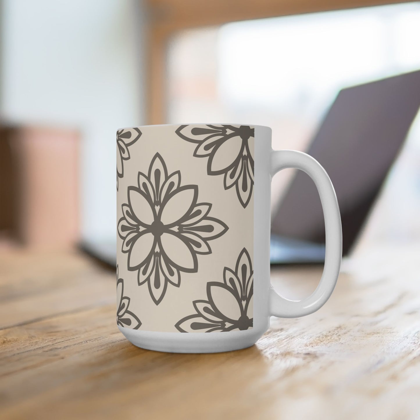 Boho Floral Ceramic Mug, Stylish Coffee Cup, Unique Gift for Her, Cozy Vibes, Home Decor, Tea Lovers, Kitchen Essential