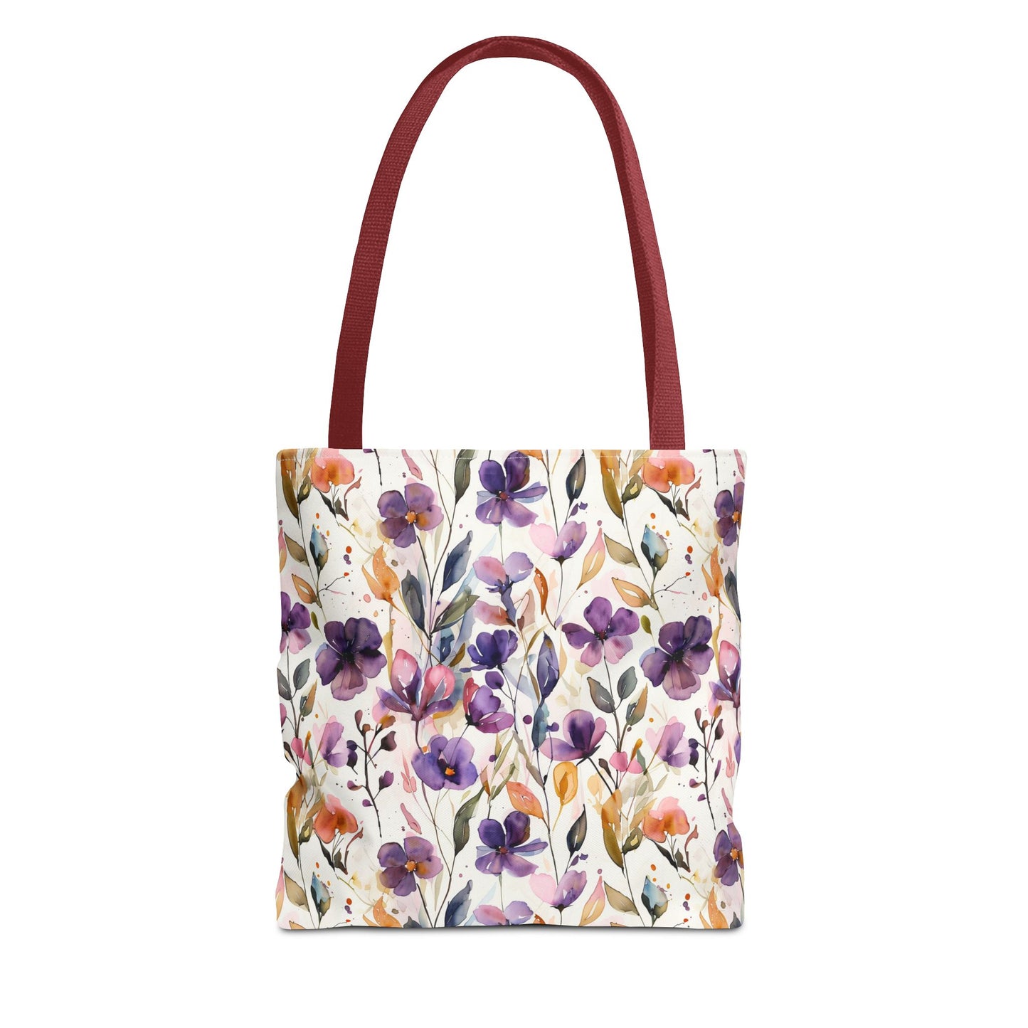 Floral Watercolor Tote Bag — Purple & Orange Botanical All-Over Print