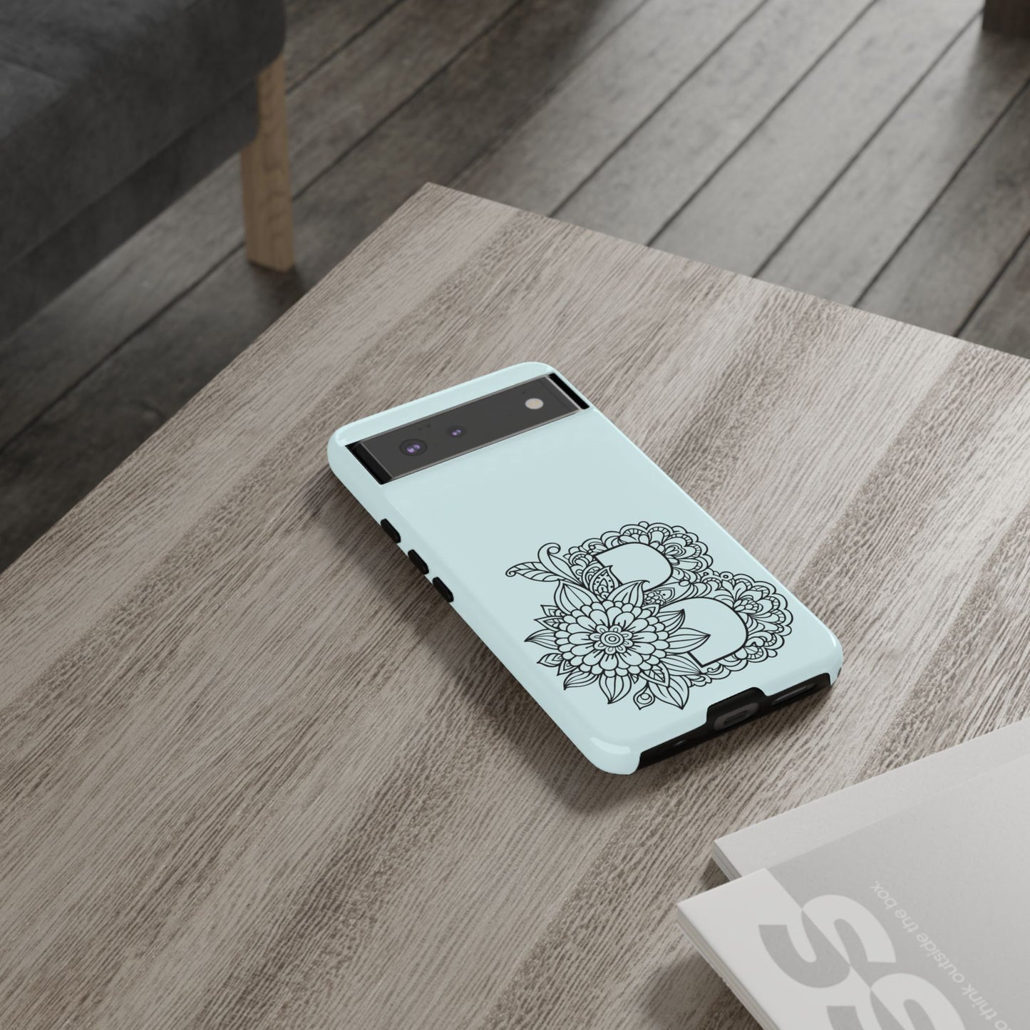 Personalized Tough Phone Case- Letter B, Floral Monogram Cell Phone Cover, Custom Protective Case, Unique Gift, Birthday, Graduation