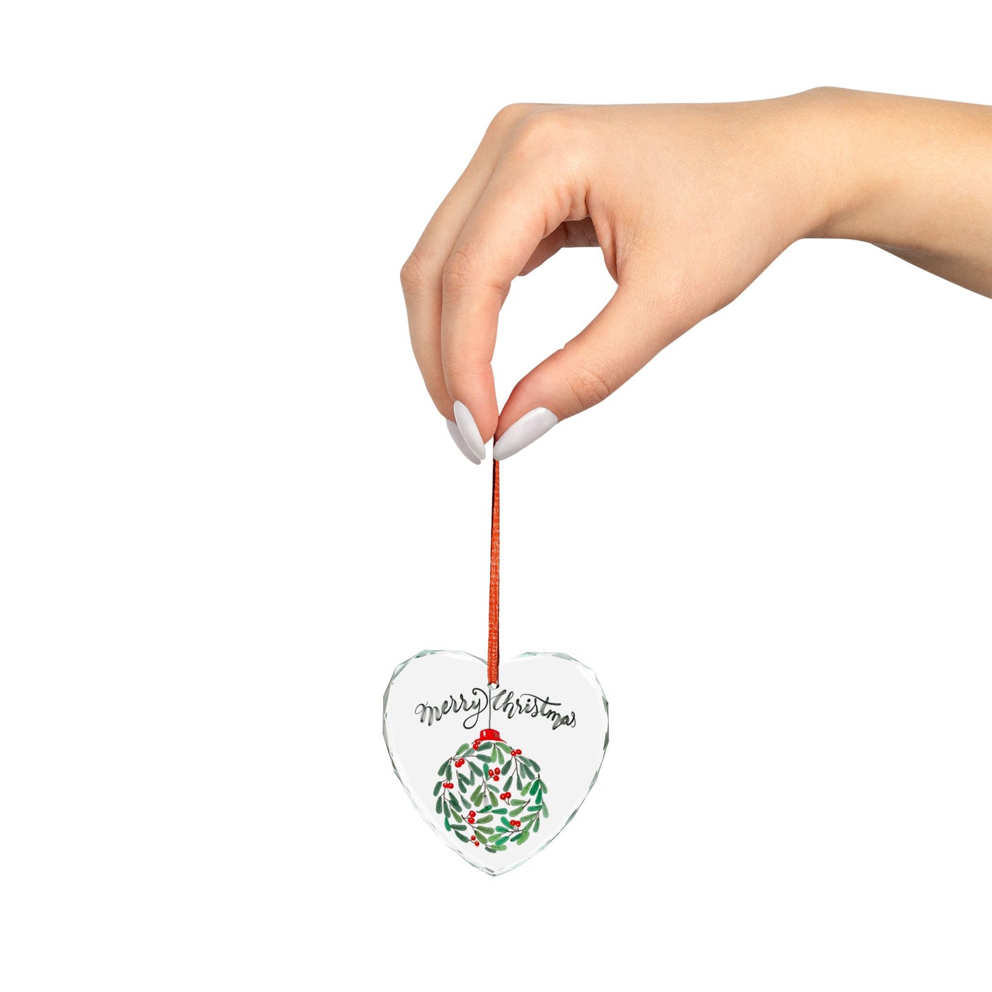 Christmas Heart Crystal Ornament – Merry Christmas Mistletoe Glass Decoration