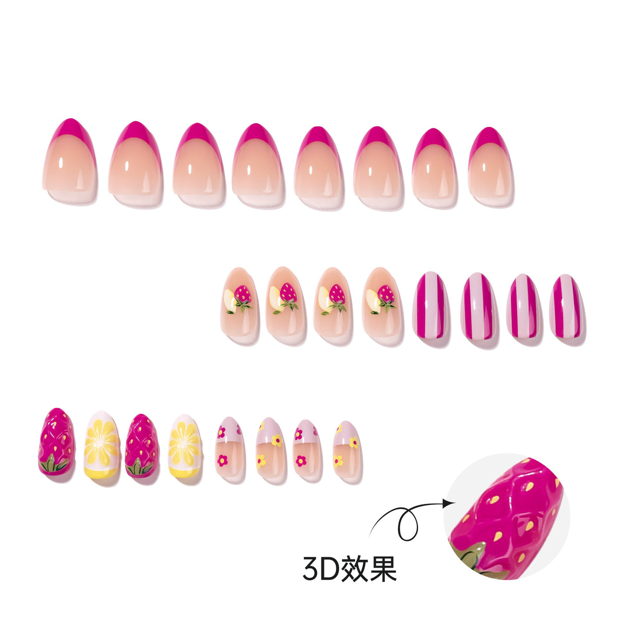 365nails: "Strawberry Lemonade Oval" – Fruit Print Press-on Nails – Image 2