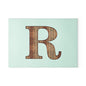 Monogram Glass Cutting Board – Rustic Wood Letter R on Mint