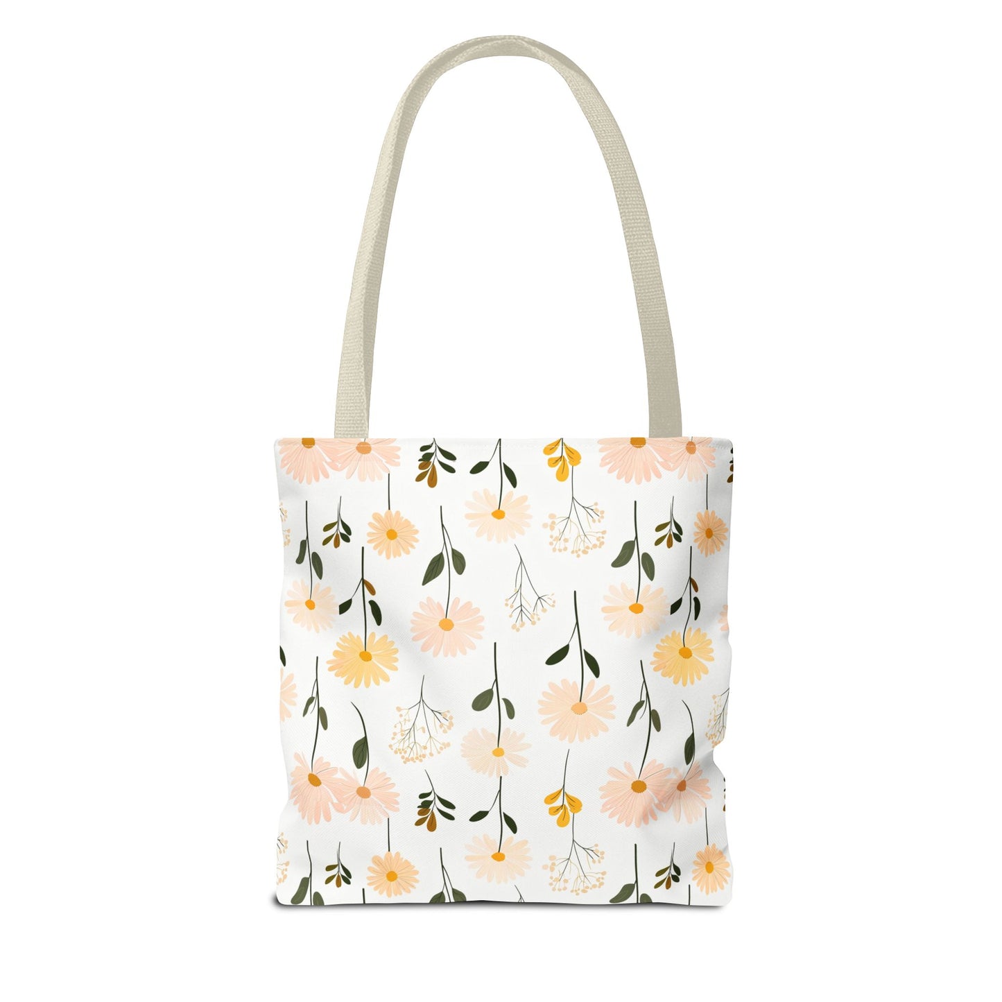 Floral Daisy Pattern Tote Bag — Pastel Spring Flowers All-Over Print