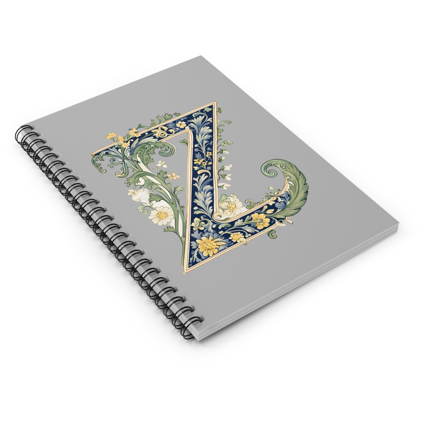 Floral Monogram Z Spiral Notebook — Decorative Initial Ruled Journal
