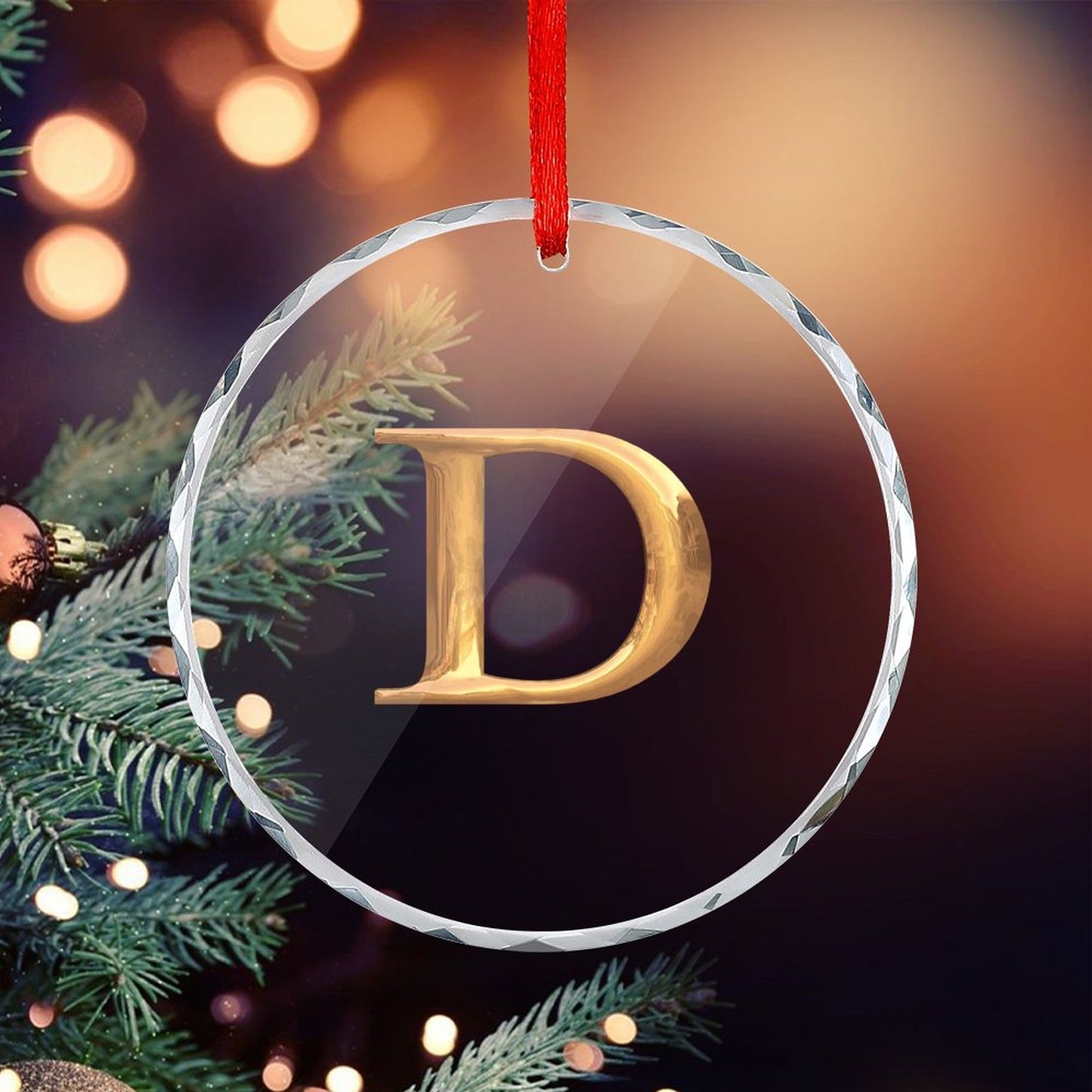 Glass Circular Ornament Pendant - Letter D