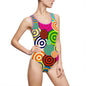 Vibrant Women's One-Piece Swimsuit with Colorful Circle Design, Summer Swimwear, Pool Party Outfit, Beachwear, Summer Fashion