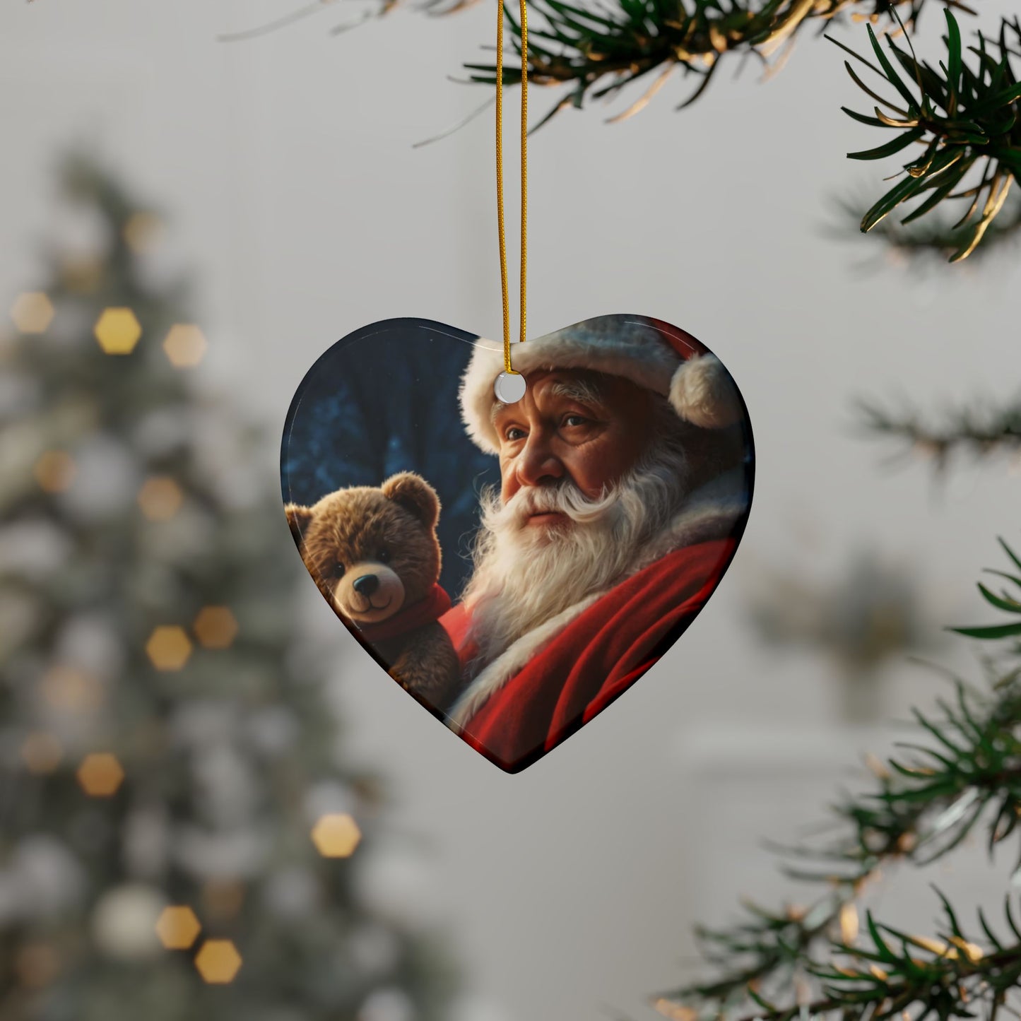 Santa Bear Ceramic Ornaments - 2-Sided Christmas Decor, Holiday Gifts, Tree Decorations, Set of 1, 3, 5, 10