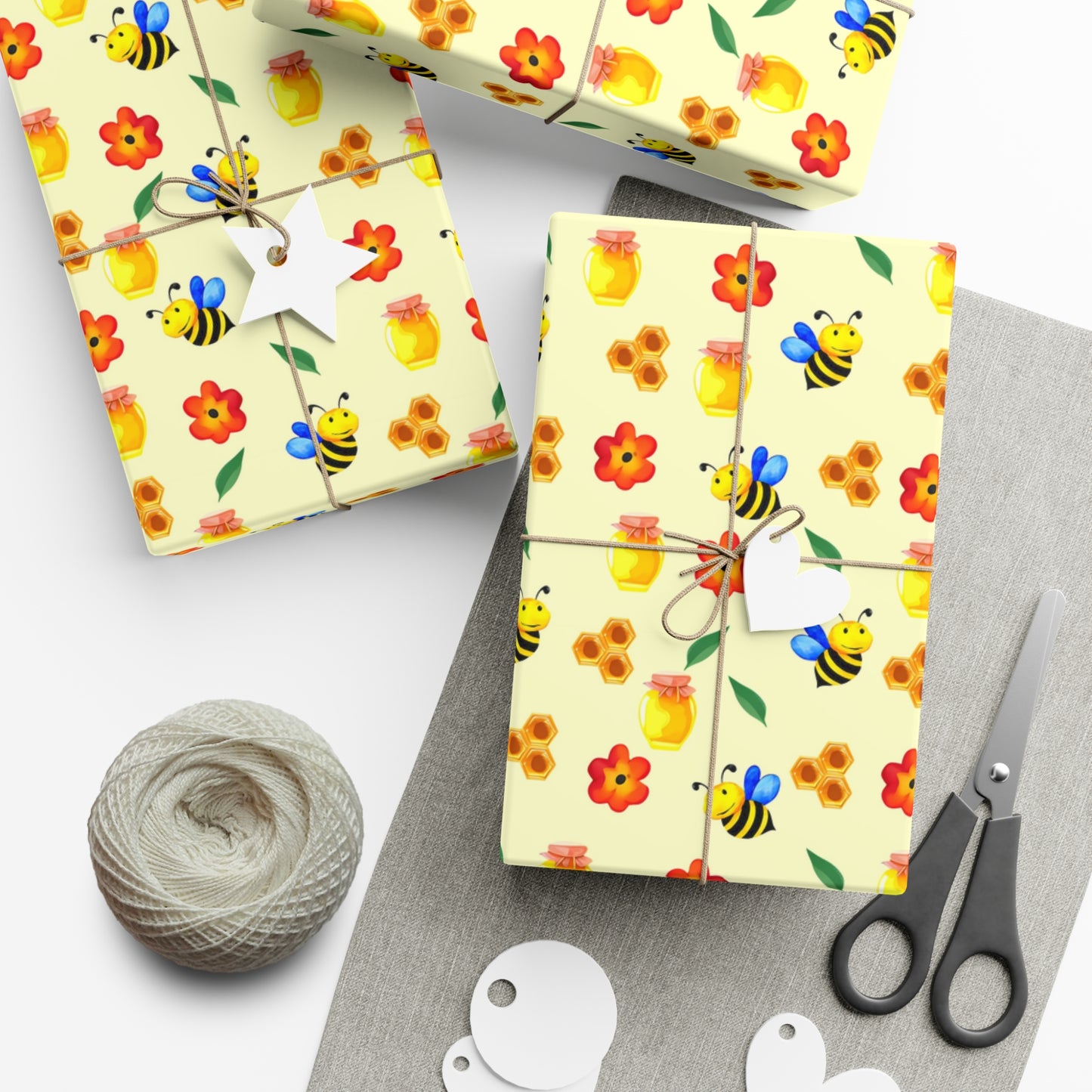 Cheerful Gift Wrap Paper, Floral and Bee Pattern, Eco-Friendly Wrap for Birthdays