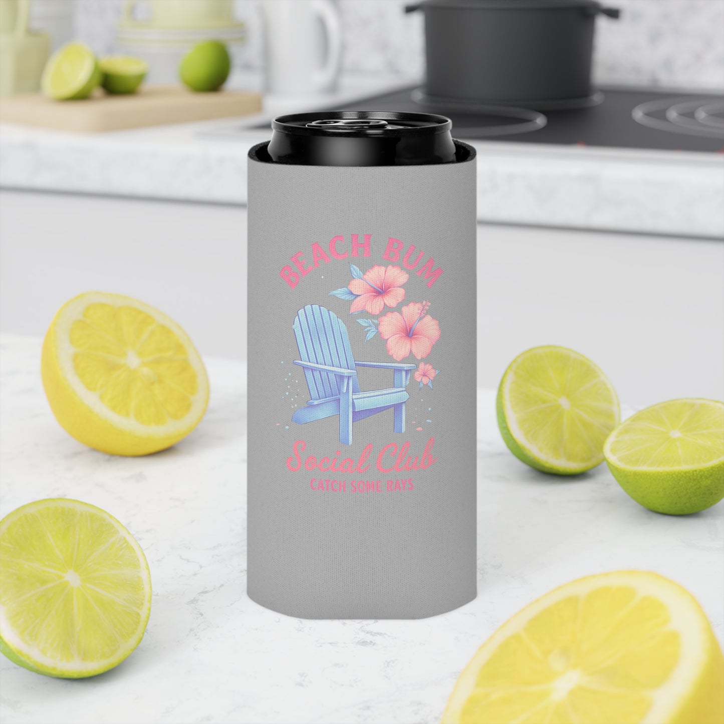Beach Bum Can Cooler - Summer Vibes, Social Gatherings, Pool Parties, Beach Days, Gift for Friends