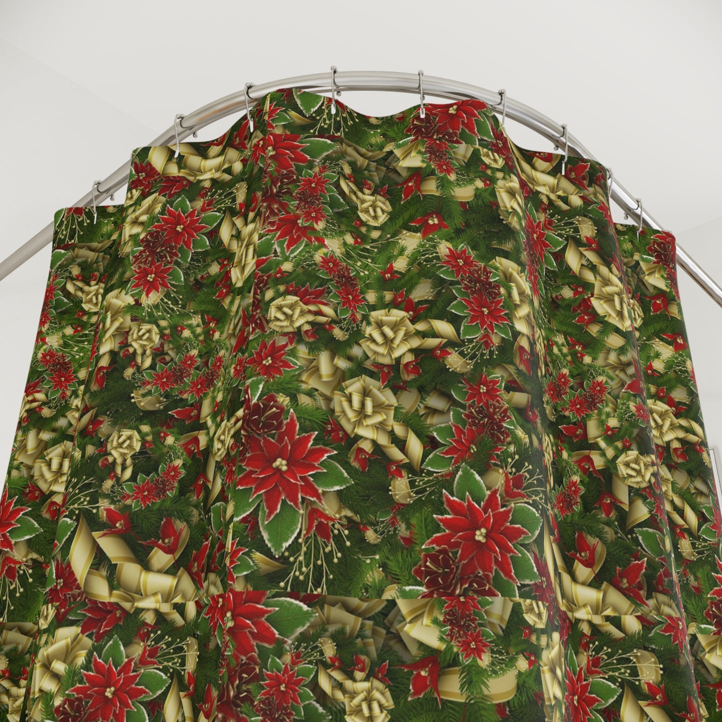 Festive Floral Shower Curtain, Holiday Decor, Bathroom Makeover, Home Gift, Christmas Decoration