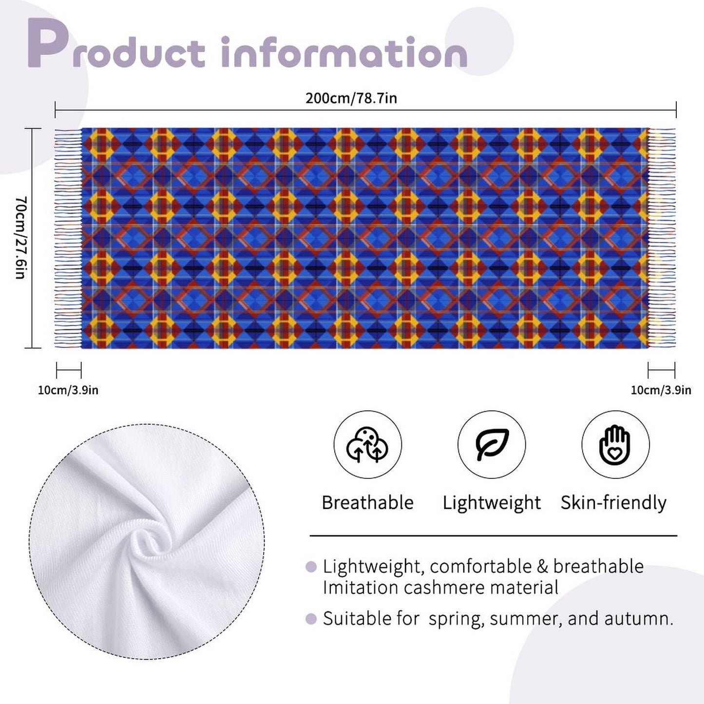 Cashmere-like Tassel Scarf Blue Plaid