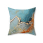Blue & Gold Marble Decorative Pillow — Turquoise Abstract Square Throw Pillow