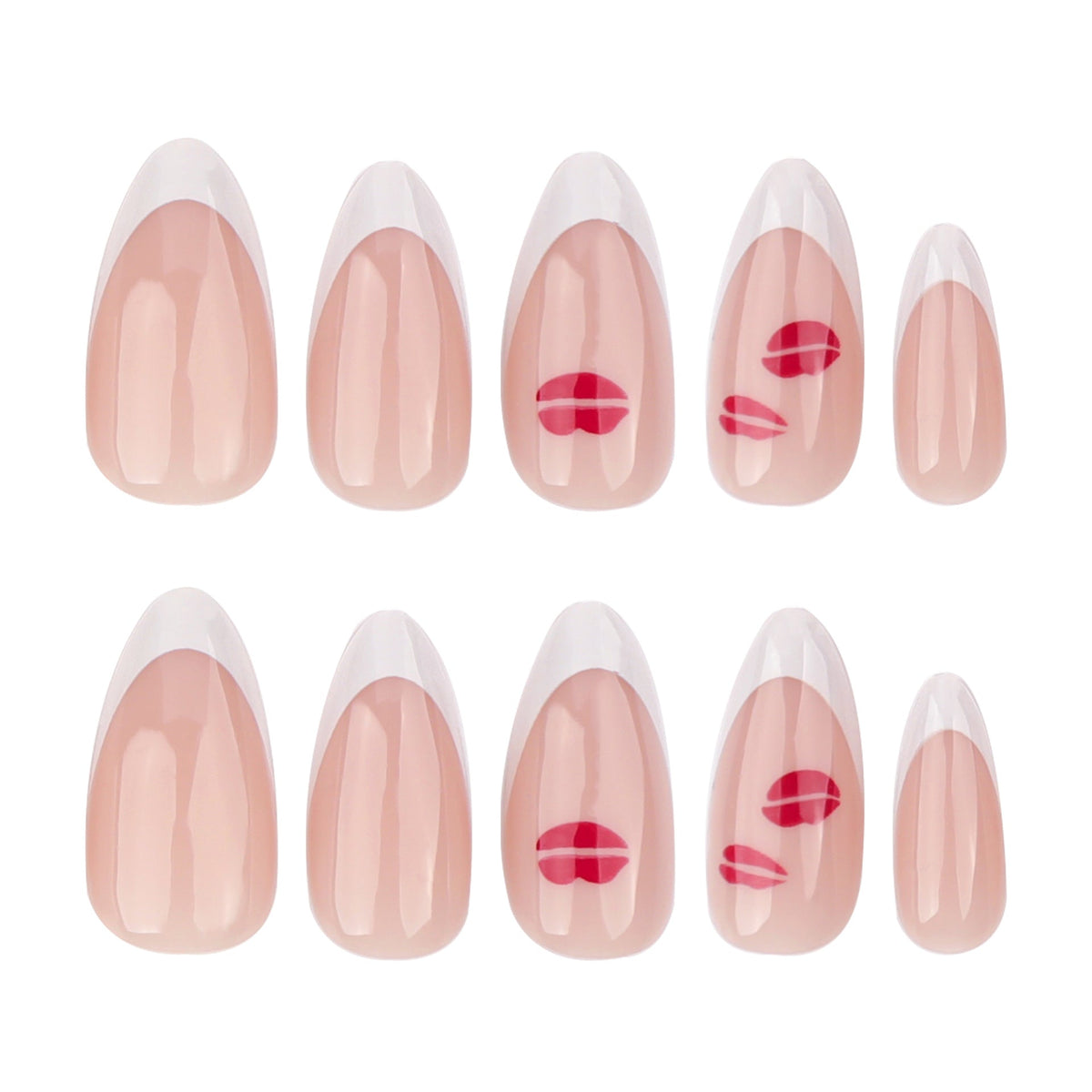 Classic French White Nail Art Nail Patch Short Almond False Nail Romantic Red Lip Print Solid Color Nail Patch – Image 5